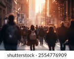 Anonymous crowd of people walking street. Crowds and citizens shoppers walking on a busy street blurred.