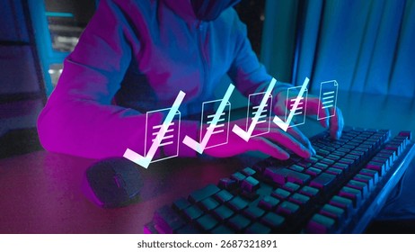 Anonymous developer or hacker performing a cybersecurity system check and data verification, a technology and security concept.