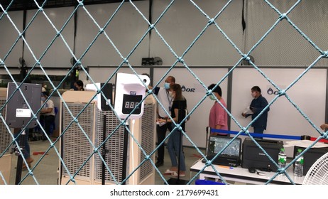 Anonymous People Line Up To Get Vaccinated,doctors,nurse And Officer,at Central Vaccination Center,Bangkok,Thailand,2022.