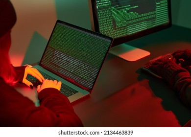 Anonymous people using computer and programming to break code. Cyber security threat. Internet and network security. Access to private information. Anonymous hackers using technology to access to data