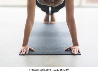 Anonymous Woman View Over Yoga Or Gym Mat During Push Up Move