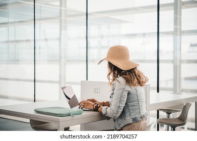 Anonymous Woman Working On Remote Project In Airport