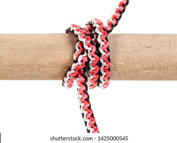 Another Side Of Double Constrictor Knot Tied On Synthetic Rope Cut Out On White Background