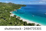 Anse Lazio Beach At Praslin Island In Victoria Seychelles. Indian Ocean Landscape. Beach Paradise. Praslin Island At Victoria. Seascape Outdoor. Archipelago Background. Tourism Travel.