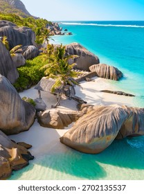 Anse Source D'Argent - the most beautiful beach of Seychelles. La Digue Island, Seychelles