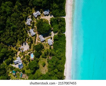 Anse Volbert Praslin island in Seychelles aerial view on anse volvert cota d'or beach on Praslin island in Seychelles