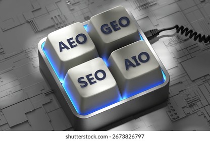 Answer Engine Optimization, AEO, AI Artificial Intelligence Marketing Machine Learning Technology, Search Engine, Ranking 3d Illustration