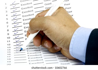 Answer sheet  with tick on excellent - conceptual for personnel management