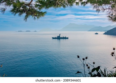 Antalya Province, Turkey - November 08, 2021: Turkish Missile Boat Meltem Of The Kilich Class In The Coastal Waters