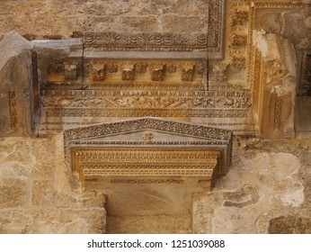 Antalya / Turkey - 02.19.2016: Relief, detail in the theater, in the ancient city of Aspendos.