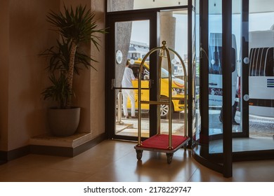 Antalya, Turkey 07 14 22 Hotel Luggage Cart , Baggage Trolley In The Hotel Lobby Hallway Background Or Bellman Luggage Cart