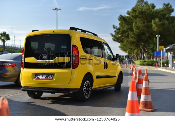 Antalya / Turkey - 09.27.18: taxi panel van Fiat\
Doblo in airport