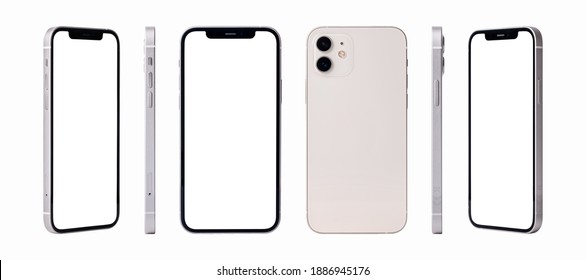 Antalya, Turkey - January 02, 2021: Newly released iphone 12 white color mockup set with different angles
