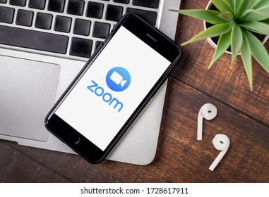 Antalya, TURKEY - May 11, 2020. Smart Phone Showing Zoom Cloud Meetings App Logo.
