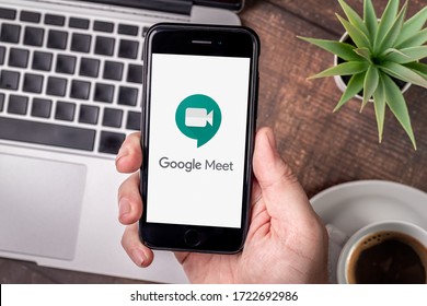 Antalya, TURKEY - May 5, 2020. Smartphone Showing Google Meet App Logo.