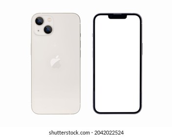 Antalya, Turkey - September 15, 2021: Newly released iphone 13 starlight color mockup set with back and front angles