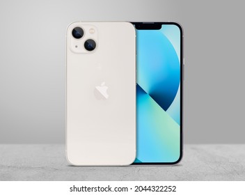 Antalya, Turkey - September 20, 2021: Newly released iphone 13 starlight color mockup set with back and front angles