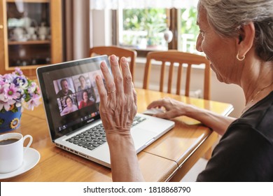 Antalya, TURKEY - September 21, 2020. Old Woman Having Zoom Meeting Video Conferencing Call With His Family Via Computer. Stay At Home Zoom Meeting Concept During Coronavirus Pandemic