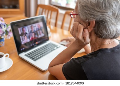 Antalya, TURKEY - September 21, 2020. Old Woman Having Zoom Meeting Video Conferencing Call With His Family Via Computer. Stay At Home Zoom Meeting Concept During Coronavirus Pandemic