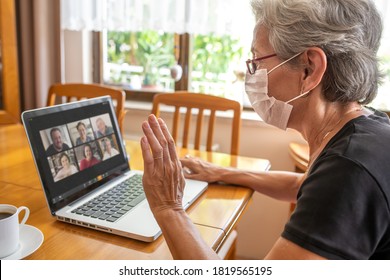 Antalya, TURKEY - September 21, 2020. Old Woman Having Zoom Meeting Video Conferencing Call With His Family Via Computer. Stay At Home Zoom Meeting Concept During Coronavirus Pandemic