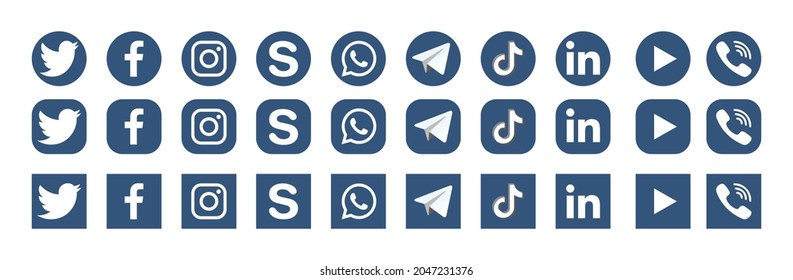 Antalya, Turkey - September 25, 2021: New Twitter, Facebook; Instagram; WhatsApp; Skype; Messenger; Tiktok; Telegram; WeChat, LInkedin, Youtube Logos Printed On Paper.