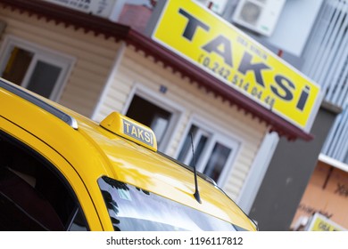 ANTALYA / TURKEY - SEPTEMBER 29, 2018: Turkish Taxi Stands Near The Taxi Depot In Antalya