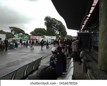 Antananarivo, Madagascar - June 03 2019 : View Of The Outdoor Pickup Of International Airport Of Antananarivo, Capital Of Madagascar, People Waiting, And Impatient Family 