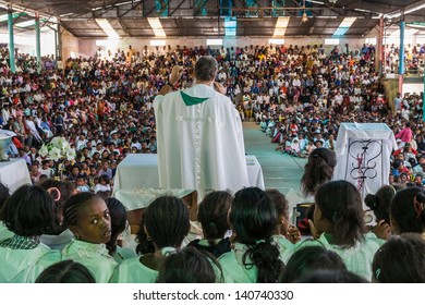 ANTANANARIVO, MADAGASCAR, OCT 07: Father Pedro Opeka during his mass in his village of Akamasoa, Antananarivo, Madagascar on oct 07, 2007. Father Pedro is nominated for Nobel Peace Prize 2013.