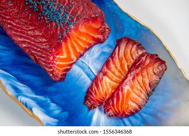 Antarctic Toothfish Balyk On The Blue Plate