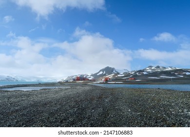 Antarctica Landscape Blue Sky And White Clouds By The Antarctica Station