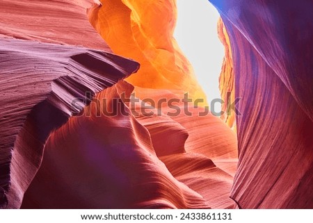 Antelope Canyon Light Play, Colorful Sandstone Walls, Upward View