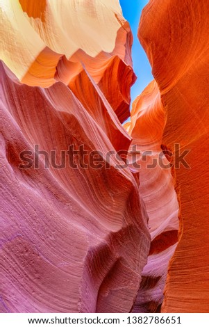 Antelope Canyon is a slot canyon in the American Southwest. It is on Navajo land east of Page, Arizona. USA. 