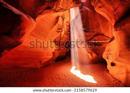Antelope Canyon - Sun Rays On Pathway, Page, Arizona, USA. Beauty of nature concept.