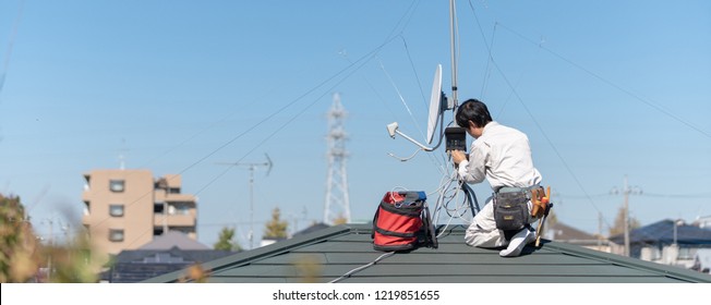 Antenna Installation Works At A Rooftop.