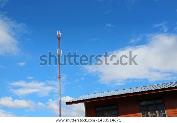 Antenna Tower Building Wooden House Blue Stock Photo Edit Now