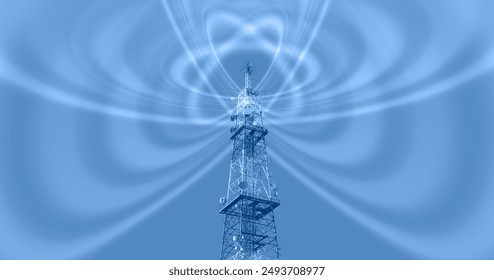 Antenna tower of telecommunication and Phone base station with TV and wireless internet antennas 