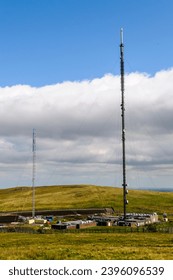 Antennas at a television and radio transmission station at Black Mountain, Belfast - Shutterstock ID 2396096539