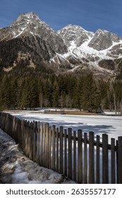 The Antholz lake in the dolomiti mountains
