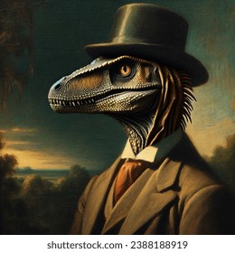 Anthropomorphic artistic image of jungle raptor in distance