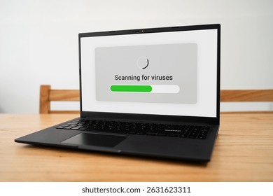 Anti malware software scanning computer looking for viruses and spyware.