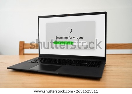 Anti malware software scanning computer looking for viruses and spyware.