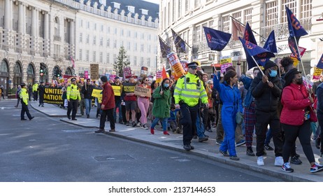 Anti Racism Protest On The Streets Of London. A Large Group Of Protestors Walking Down Regent Street. London - 19th March 2022