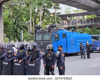 An Anti Rebellion Armored Vehicle Which Can Shoot A Water Mix With Tear Gas.The Cop And Military Are Continuously Using It Against Mob.Thailand Bangkok 11-15-2021