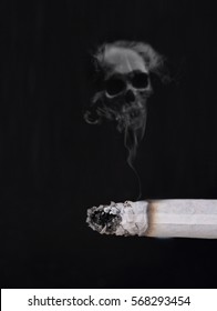 Anti smoking, stop quit smoking concept. Close up on smoking cigarette.