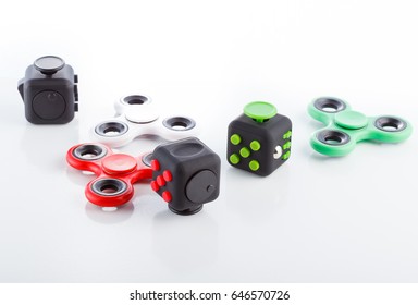 Anti stress and relaxation fidgets, cube and spinner for exhausted people