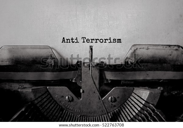 anti terrorism typed words on a vintage typewriter