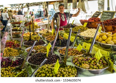 Antibes. France. 06/09/2019. Provencal Market. Olives