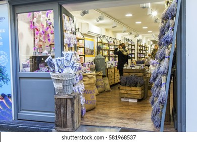 ANTIBES, FRANCE, on JANUARY 7, 2017. Authentic souvenirs and products from Provence are on sale in shop