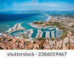 Antibes port aerial panoramic view. Antibes is a city located on the French Riviera or Cote d