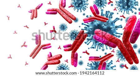 Antibody immunology and Immunoglobulin concept as antibodies attacking contagious virus cells and pathogens as a 3D illustration.